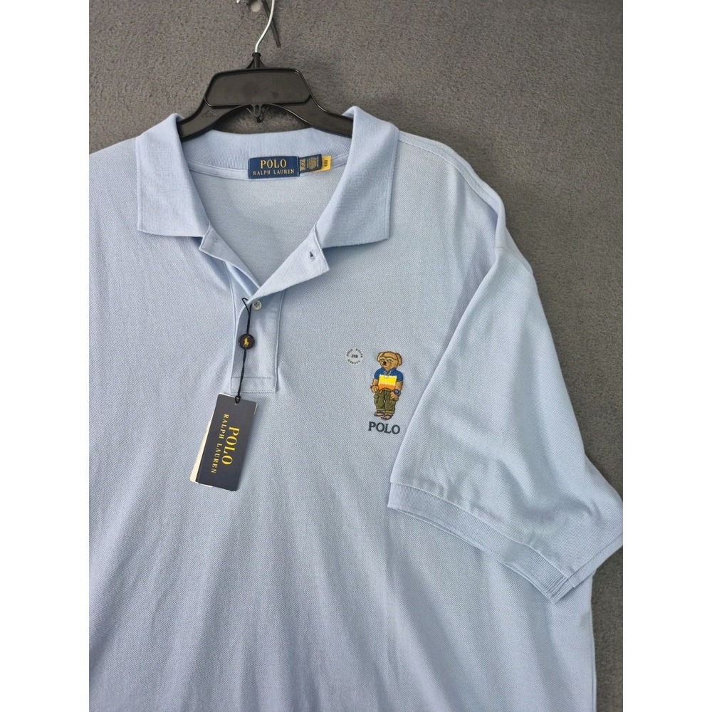 NWT RALPH LAUREN Men's Sz 2XB Blue Mesh "POLO BEAR" Classic Fit Polo Shirt $148